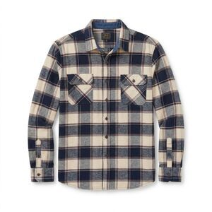 Jachs NY Heritage Flannel Shirt Mens 2XL Navy‎ Blue Cream Plaid Heavyweight